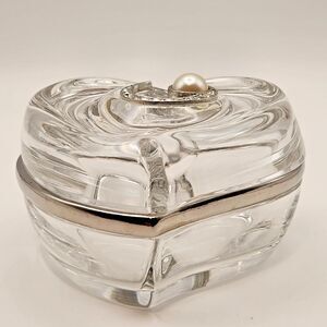 LENOX Crystal Heart Trinket Box & Lid  Silver Accent Pearl Inlay Made in Germany